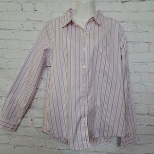 LL Bean Stripes Cotton Classic Casual Button Up Shirt Top Size Medium